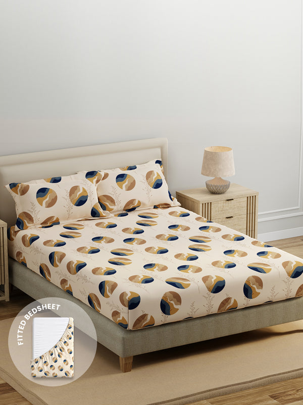 King Fitted Sheet Set, 100% Cotton 140 TC, Brown Geometrical, Home Easy