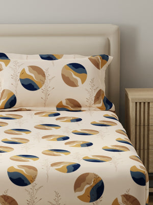 King Fitted Sheet Set, 100% Cotton 140 TC, Brown Geometrical, Home Easy