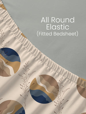 King Fitted Sheet Set, 100% Cotton 140 TC, Brown Geometrical, Home Easy