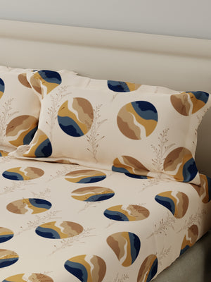 King Fitted Sheet Set, 100% Cotton 140 TC, Brown Geometrical, Home Easy