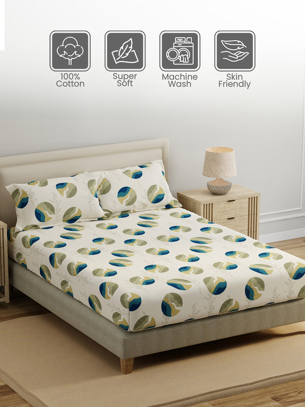 King Fitted Sheet Set, 100% Cotton 140 TC, Grey Geometrical, Home Easy