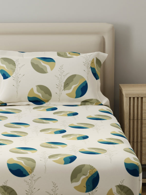 King Fitted Sheet Set, 100% Cotton 140 TC, Grey Geometrical, Home Easy