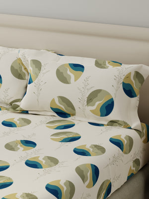 King Fitted Sheet Set, 100% Cotton 140 TC, Grey Geometrical, Home Easy