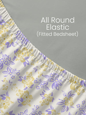 King Fitted Sheet Set, 100% Cotton 140 TC, Yellow & Purple Floral, Home Easy