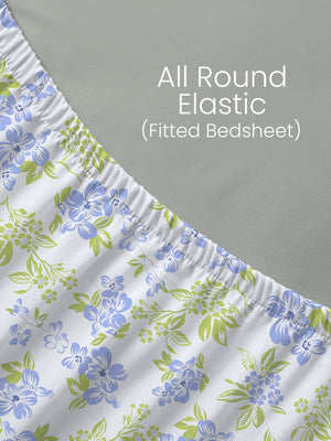 King Fitted Sheet Set, 100% Cotton 140 TC, Blue & Green Floral, Home Easy