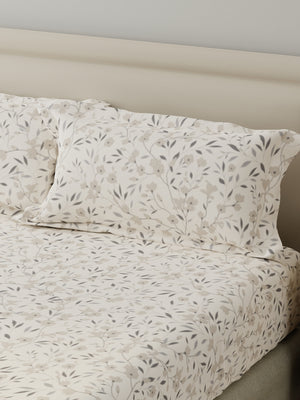 King Fitted Sheet Set, 100% Cotton 140 TC, Grey Floral, Home Easy