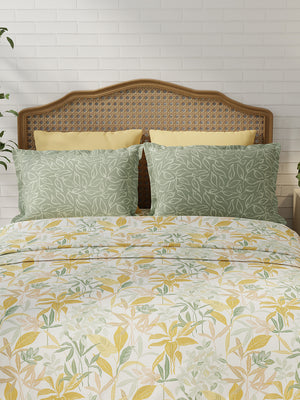 100% Cotton 180 TC, King Size Yellow & Grey Bedsheet with 2 Pillow Covers, Pure Nest Collection (Floral Print)