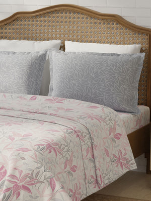 100% Cotton 180 TC, King Size Pink & Grey Bedsheet with 2 Pillow Covers, Pure Nest Collection (Floral Print)