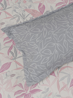 Pure Nest 100% Cotton 180 TC Pink & Grey Floral King Bedsheet with 2 Pillow Covers