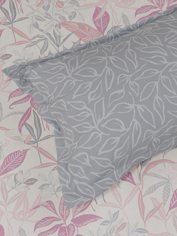 Pure Nest 100% Cotton 180 TC Pink & Grey Floral King Bedsheet with 2 Pillow Covers