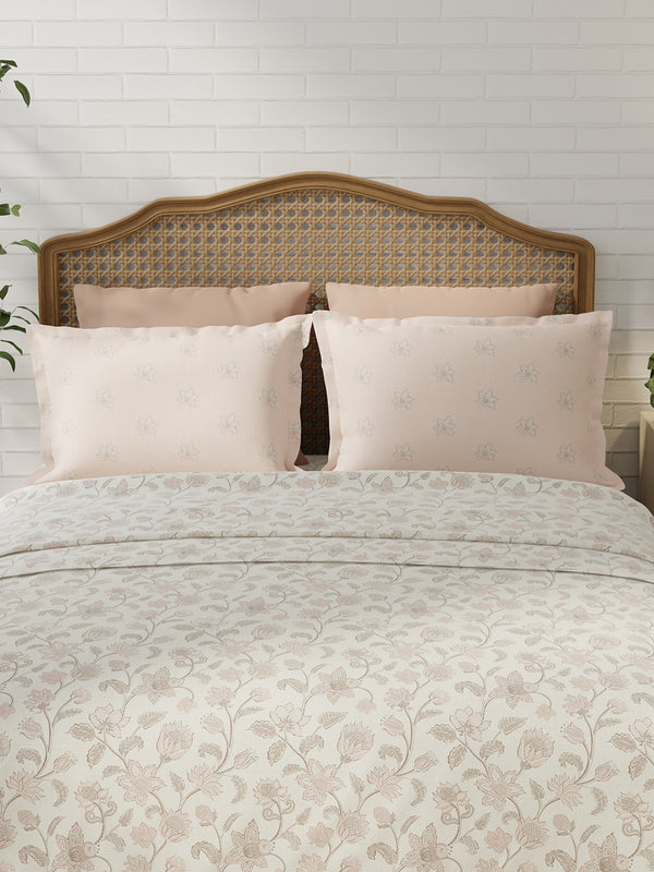 100% Cotton 180 TC, King Size Pink & White Bedsheet with 2 Pillow Covers, Pure Nest Collection (Floral Print)