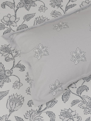 Pure Nest 100% Cotton 180 TC Grey & White Floral King Bedsheet with 2 Pillow Covers