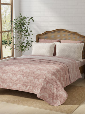 100% Cotton 180 TC, King Size Pink Bedsheet with 2 Pillow Covers, Pure Nest Collection (Ethnic Print)