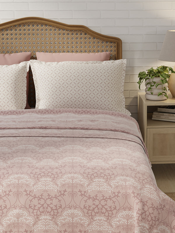 100% Cotton 180 TC, King Size Pink Bedsheet with 2 Pillow Covers, Pure Nest Collection (Ethnic Print)
