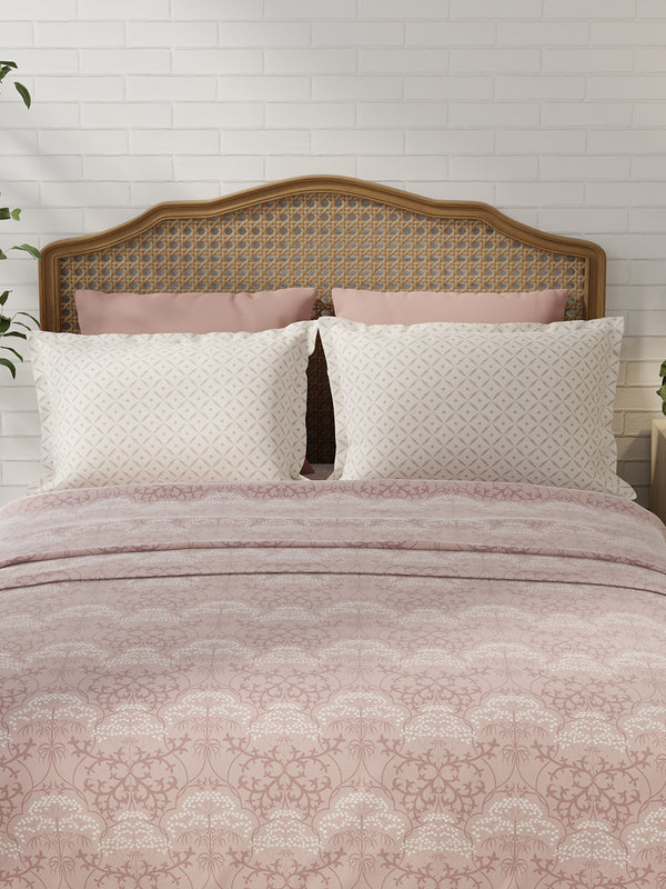 100% Cotton 180 TC, King Size Pink Bedsheet with 2 Pillow Covers, Pure Nest Collection (Ethnic Print)