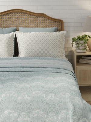 Pure Nest 100% Cotton 180 TC Blue Ethnic Print King Bedsheet with 2 Pillow Covers
