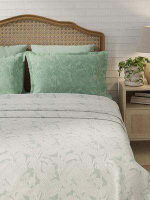 Pure Nest 100% Cotton 180 TC Green & White Floral King Bedsheet with 2 Pillow Covers