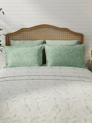 Pure Nest 100% Cotton 180 TC Green & White Floral King Bedsheet with 2 Pillow Covers