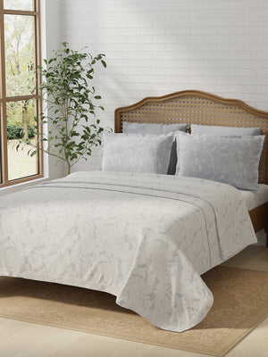 Pure Nest 100% Cotton 180 TC Grey & White Floral King Bedsheet with 2 Pillow Covers