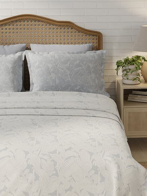 Pure Nest 100% Cotton 180 TC Grey & White Floral King Bedsheet with 2 Pillow Covers