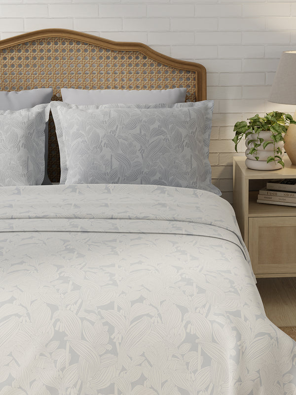 Pure Nest 100% Cotton 180 TC Grey & White Floral King Bedsheet with 2 Pillow Covers