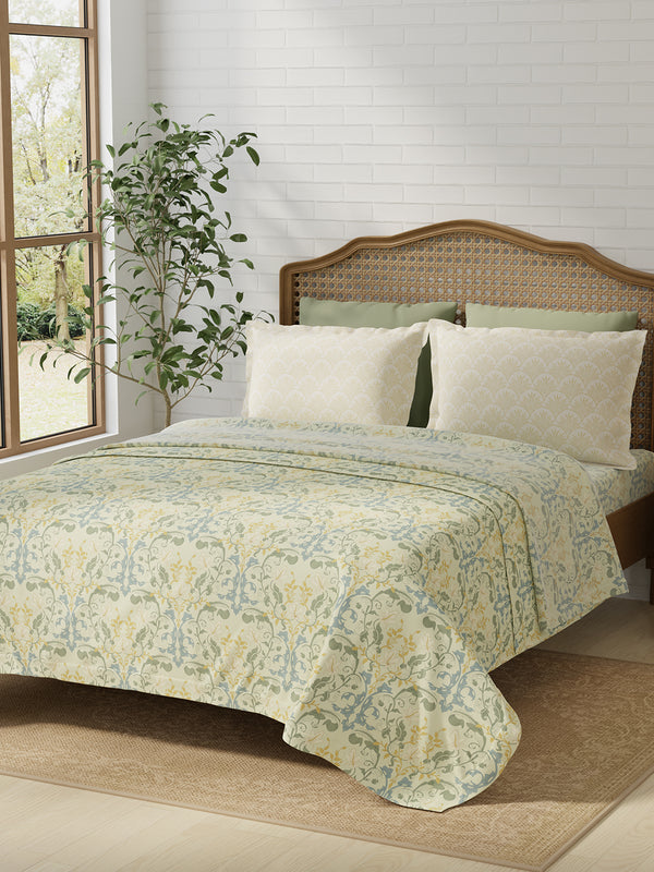 100% Cotton 180 TC, King Size Yellow Bedsheet with 2 Pillow Covers, Pure Nest Collection (Floral Print)