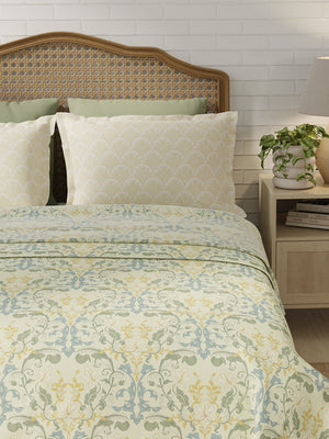 100% Cotton 180 TC, King Size Yellow Bedsheet with 2 Pillow Covers, Pure Nest Collection (Floral Print)