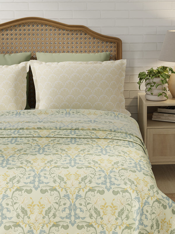 100% Cotton 180 TC, King Size Yellow Bedsheet with 2 Pillow Covers, Pure Nest Collection (Floral Print)