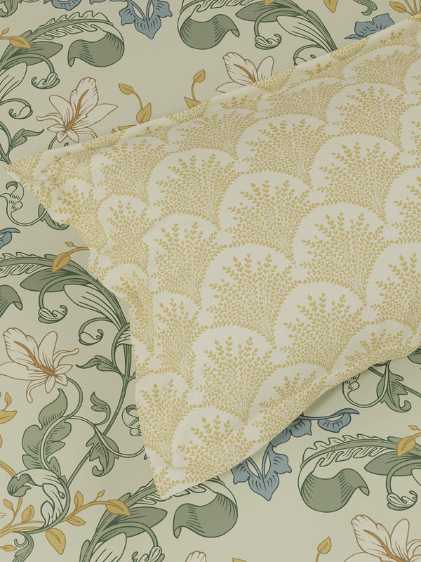 100% Cotton 180 TC, King Size Yellow Bedsheet with 2 Pillow Covers, Pure Nest Collection (Floral Print)