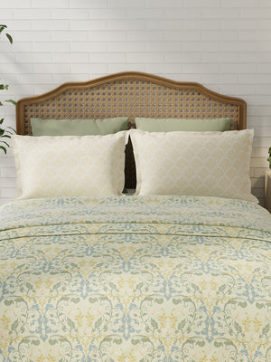 100% Cotton 180 TC, King Size Yellow Bedsheet with 2 Pillow Covers, Pure Nest Collection (Floral Print)