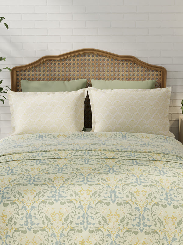 100% Cotton 180 TC, King Size Yellow Bedsheet with 2 Pillow Covers, Pure Nest Collection (Floral Print)