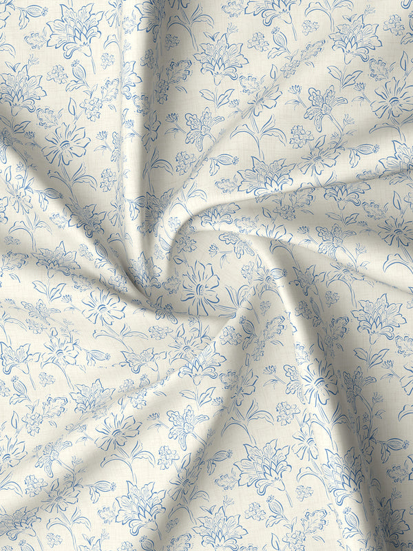 Pure Nest 100% Cotton 180 TC Blue Floral King Bedsheet with 2 Pillow Covers