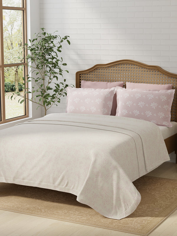 100% Cotton 180 TC, King Size Pink Bedsheet with 2 Pillow Covers, Pure Nest Collection (Floral Print)