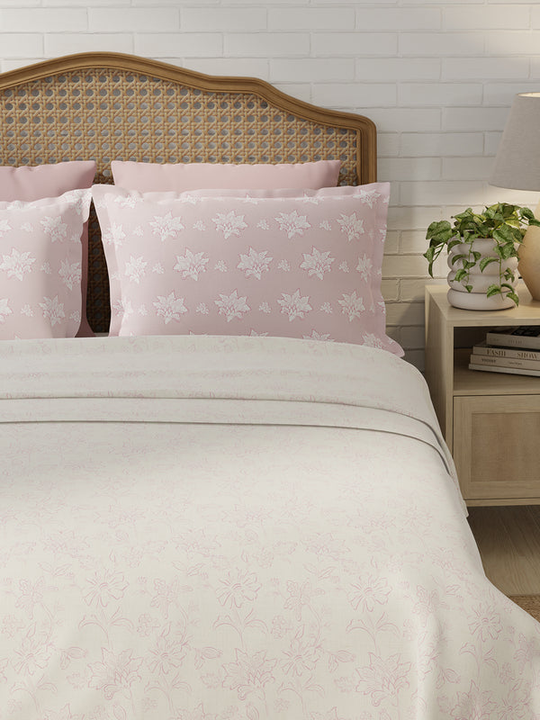 100% Cotton 180 TC, King Size Pink Bedsheet with 2 Pillow Covers, Pure Nest Collection (Floral Print)