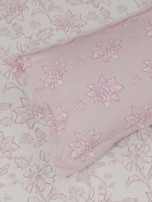 100% Cotton 180 TC, King Size Pink Bedsheet with 2 Pillow Covers, Pure Nest Collection (Floral Print)