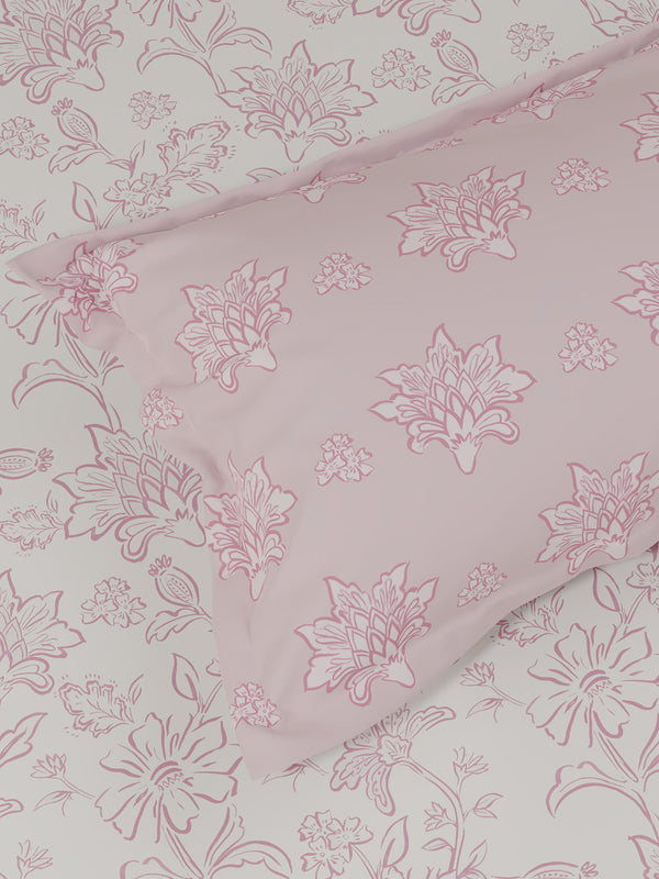 100% Cotton 180 TC, King Size Pink Bedsheet with 2 Pillow Covers, Pure Nest Collection (Floral Print)