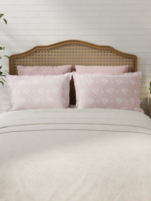 100% Cotton 180 TC, King Size Pink Bedsheet with 2 Pillow Covers, Pure Nest Collection (Floral Print)