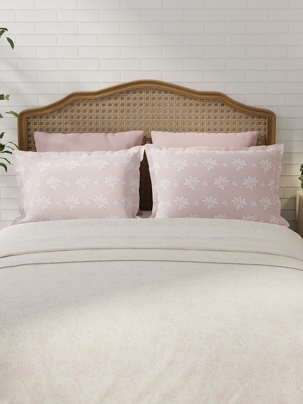 100% Cotton 180 TC, King Size Pink Bedsheet with 2 Pillow Covers, Pure Nest Collection (Floral Print)