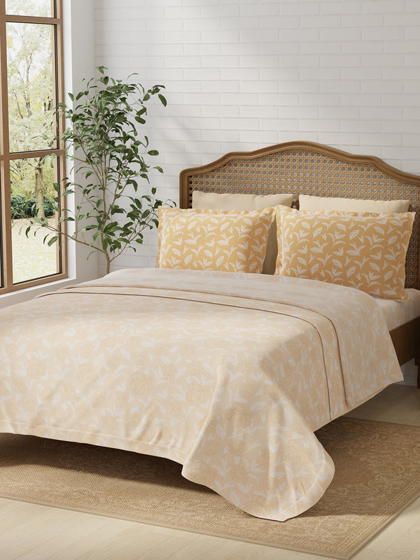 100% Cotton 180 TC, King Size Yellow Bedsheet with 2 Pillow Covers, Pure Nest Collection (Floral Print)