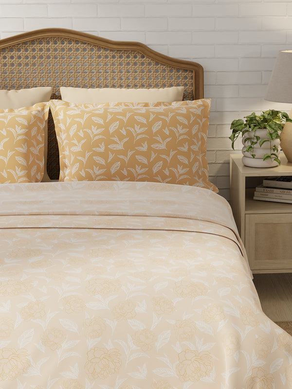 100% Cotton 180 TC, King Size Yellow Bedsheet with 2 Pillow Covers, Pure Nest Collection (Floral Print)