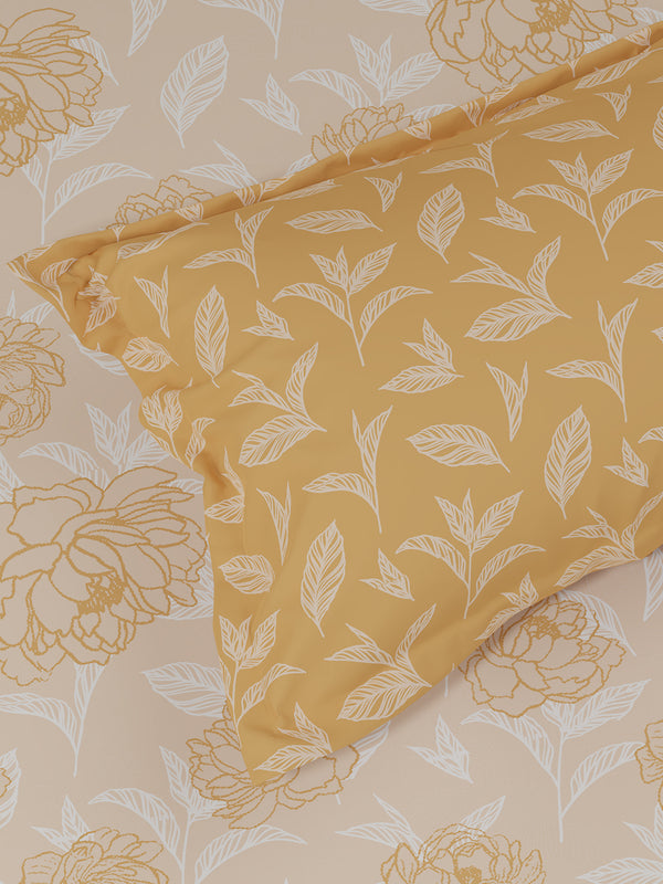 100% Cotton 180 TC, King Size Yellow Bedsheet with 2 Pillow Covers, Pure Nest Collection (Floral Print)
