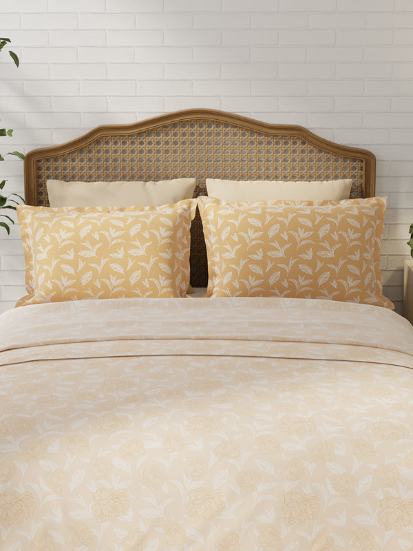 100% Cotton 180 TC, King Size Yellow Bedsheet with 2 Pillow Covers, Pure Nest Collection (Floral Print)