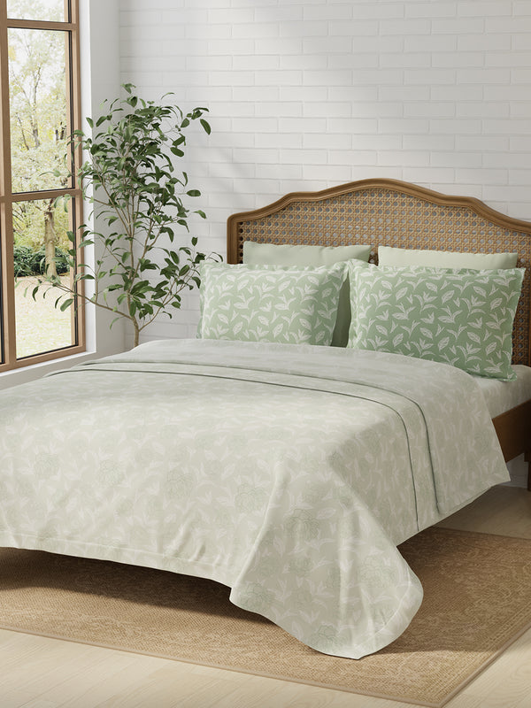 Pure Nest 100% Cotton 180 TC Green Floral King Bedsheet with 2 Pillow Covers