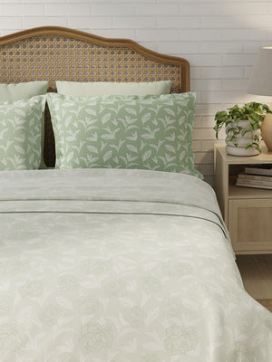 Pure Nest 100% Cotton 180 TC Green Floral King Bedsheet with 2 Pillow Covers