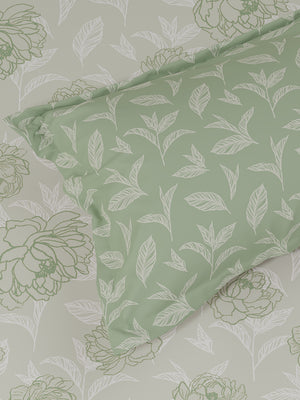 Pure Nest 100% Cotton 180 TC Green Floral King Bedsheet with 2 Pillow Covers