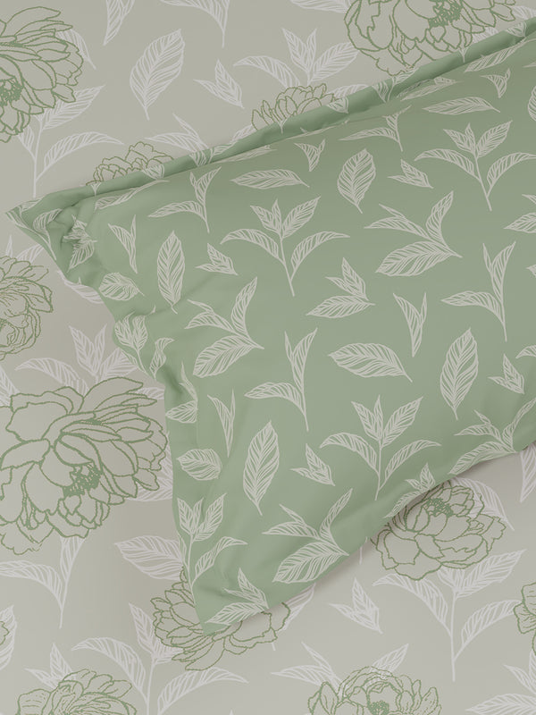 Pure Nest 100% Cotton 180 TC Green Floral King Bedsheet with 2 Pillow Covers