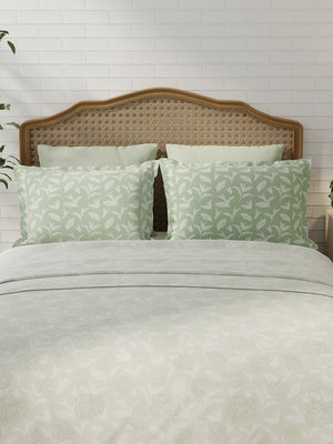Pure Nest 100% Cotton 180 TC Green Floral King Bedsheet with 2 Pillow Covers
