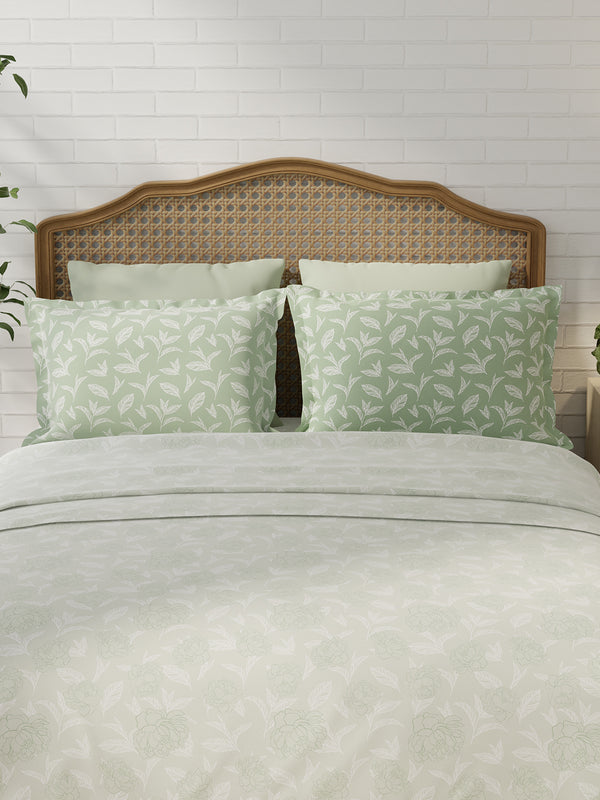 Pure Nest 100% Cotton 180 TC Green Floral King Bedsheet with 2 Pillow Covers
