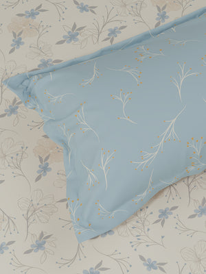 Pure Nest 100% Cotton 180 TC Blue & White Floral King Bedsheet with 2 Pillow Covers