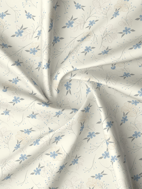 Pure Nest 100% Cotton 180 TC Blue & White Floral King Bedsheet with 2 Pillow Covers